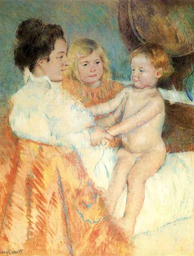玛丽·卡萨特《妈妈萨拉和孩子》，粉彩，69.2×89.5cm，1902年
