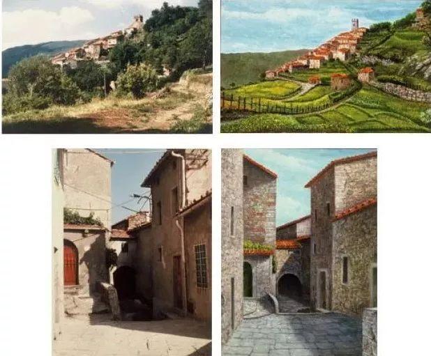 Franco Magnani的家乡风景和他凭儿时记忆画出的画作