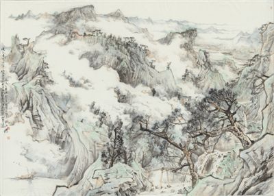  晓风漫卷岭头云（中国画）陈玉圃