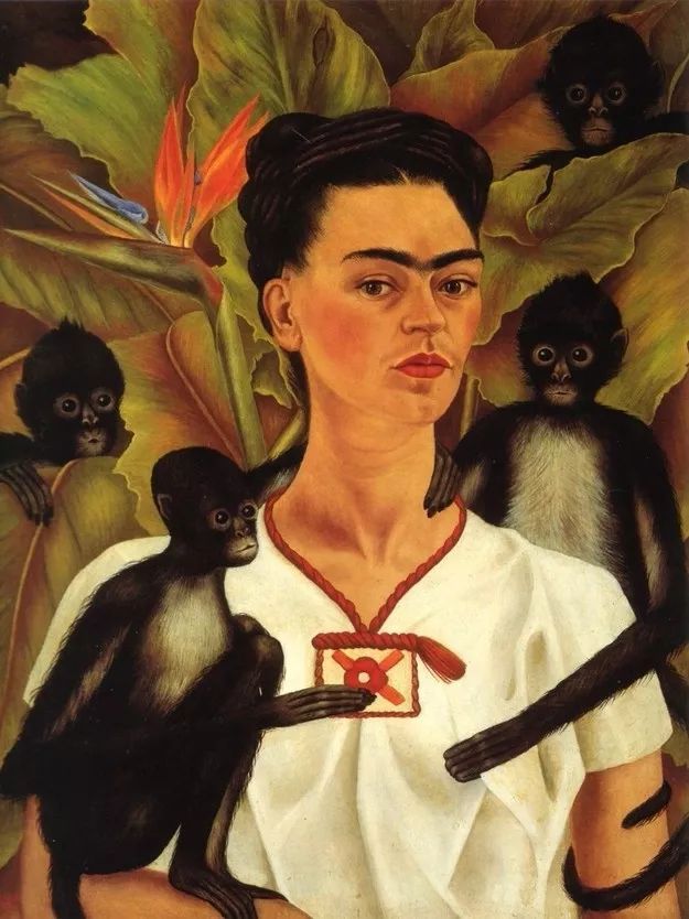 与猴子，鹤望兰一起的自画像弗里达·卡罗 1943