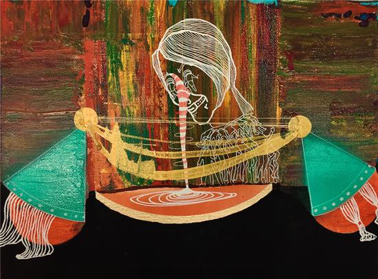《帷幕后的女主角》丙烯，雨露麻，34×40cm，2018