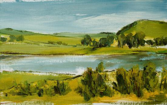 《塞罕坝.有湖的风景》31x51cm布面油画