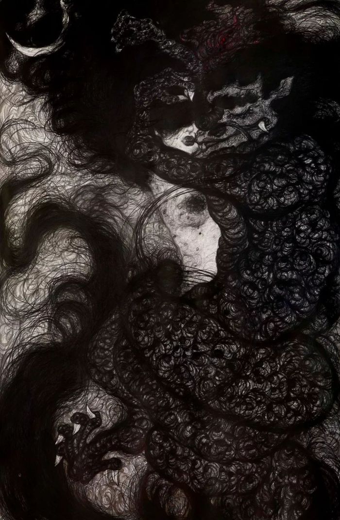 朴素贇，相爱，铅笔、纸、青铜粉，229x142cm，2009