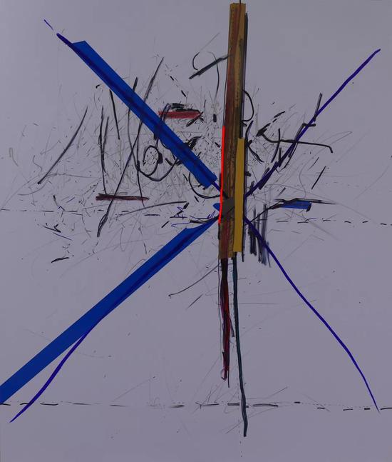 Ж，160 x 125cm，tape and marker on plastic塑料上胶带和马克笔，2018