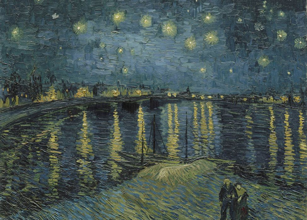 本次画展上展出的《罗纳河上的星月夜》（ Starry Night Over the Rhone）
