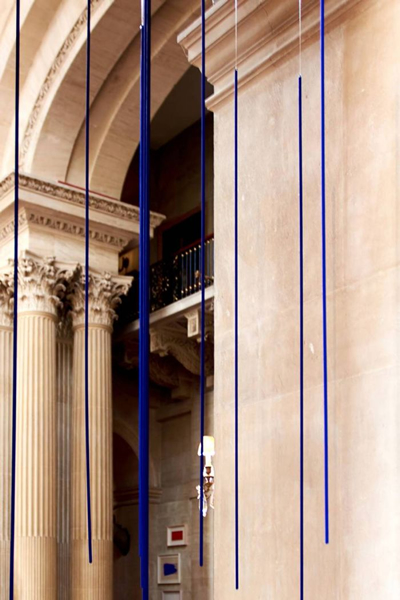 Pluie bleue, 1957, suspended from the ceiling of the Great Hall.