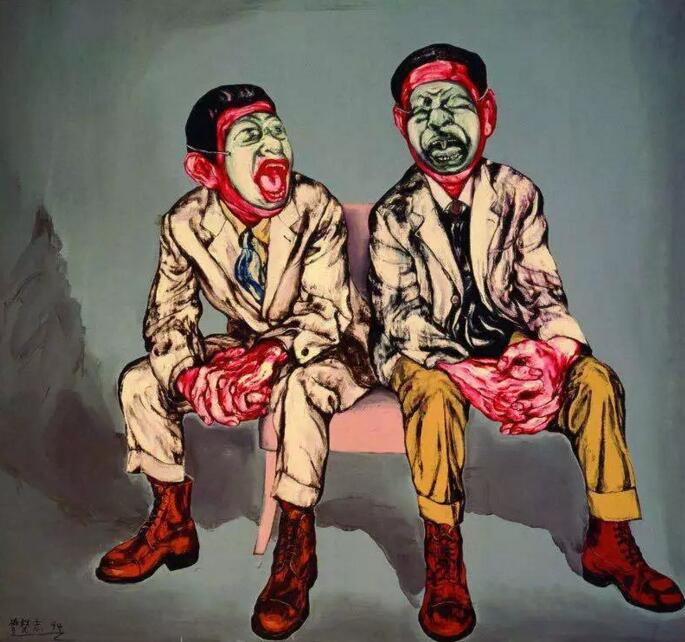 曾梵志，《面具系列之三》，1994，油彩 画布，167 x 180 厘米 / 65 3/4 x 70 4/5 英寸。© 曾梵志，图片：曾梵志，豪瑟沃斯