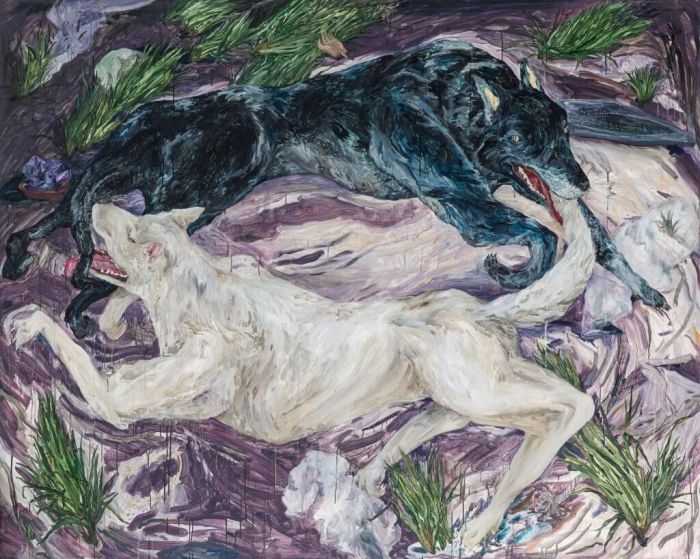 王冠蓁〔可以一直玩下去的游戏 〕227.5X182X5cm 压克力、画布 2017。图/ 王冠蓁 提供。