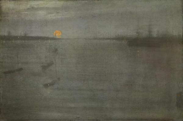 惠斯勒 《蓝色与金色的夜曲——南安普顿的水面》1872年，（非此次展览的夜曲作品）