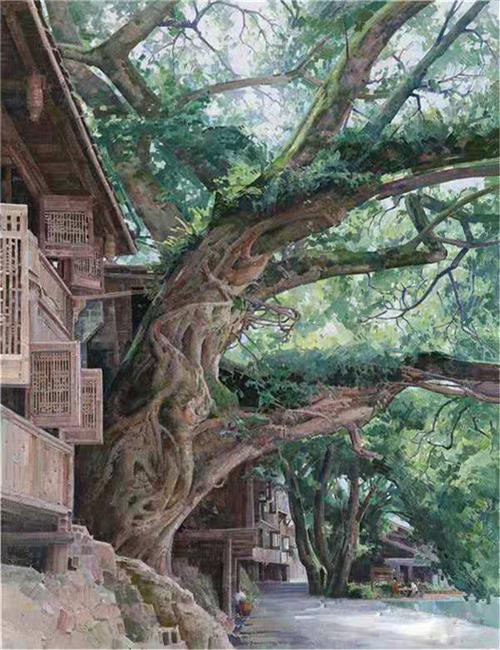 《柳江古榕》128×118cm