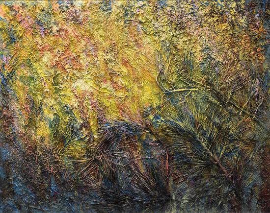 朱玉祥《大山系列-36》，103×130cm，布面油画与综合材料，2018