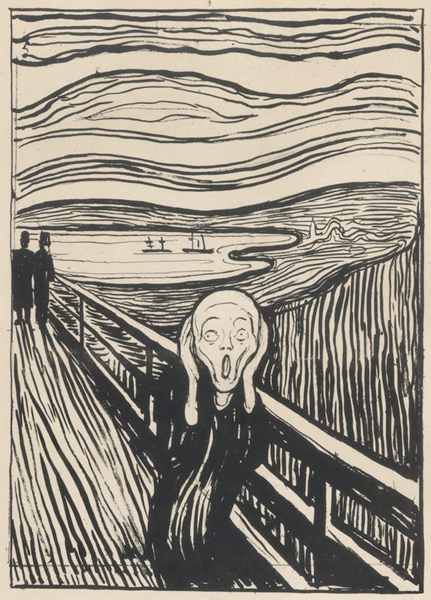 蒙克，《呐喊》,石版画，1895年