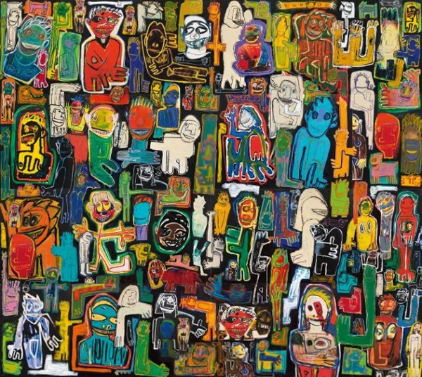 Richard Prince, Untitled, 2017, Oil stick, acrylic, charcoal, gel medium, collage, and inkjet on canvas, in 24 parts, overall: 18 feet 4 inches x 20 feet 6 inches (558.8 x 624.8cm) ?Richard Prince