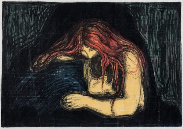 蒙克，《吸血鬼II》。 彩色石版画和木刻，1895/1902