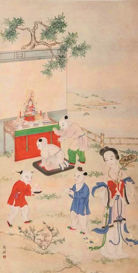 （清）中秋拜月图。