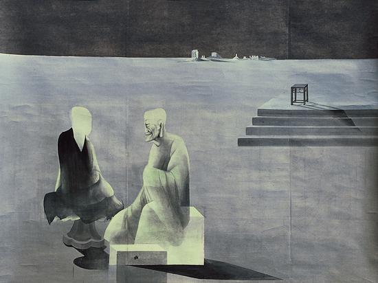 沈勤Shen Qin 《师徒对话》Talks Between Master and Disciple 124x151.5cm 纸本设色 Ink and Colour on paper 1985