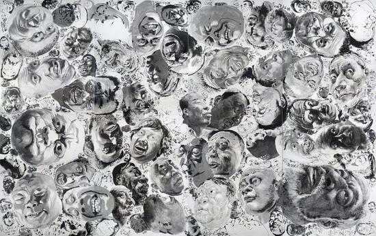 方力钧《2016-2018》 364x580cm 纸本水墨 2018