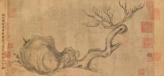 《枯木怪石图》画作局部