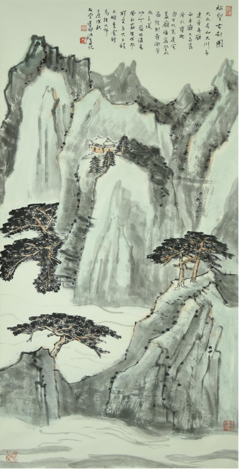 《松壑古刹图》685mm×1375mm创作年代：2012 年