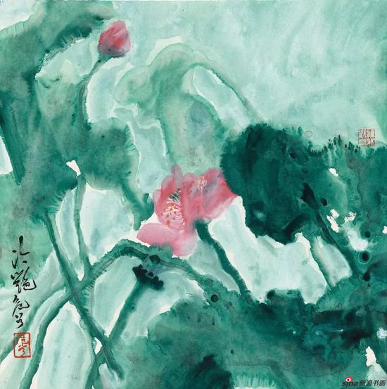 冷艳，纸本彩墨-69x69cm，2018，聂危谷