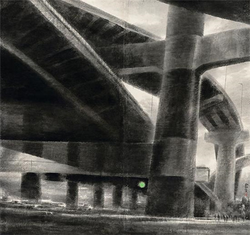  乐震文，《高架》，中国画，178×188cm