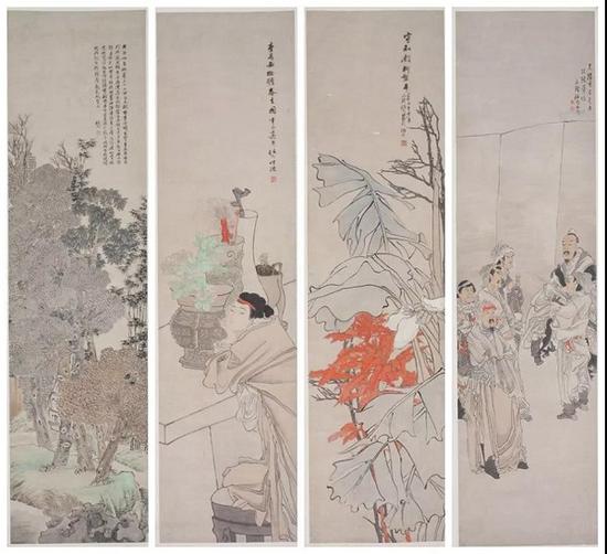  任伯年《山水花卉人物四条屏》辽宁省博物馆藏