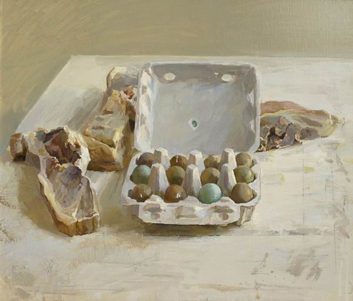 潘文艳，《绿壳蛋和咸肉 》，45×55cm， 2017年