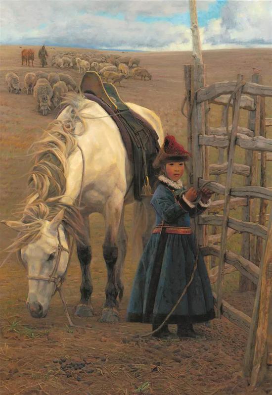 格格的小白马 布面油画 162X112cm2010年