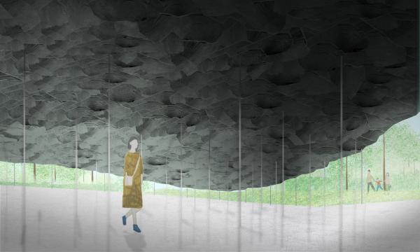岩石坡将会由一根根纤细如牙签的柱子支撑起来 图片来源：Junya Ishigami + Associates 