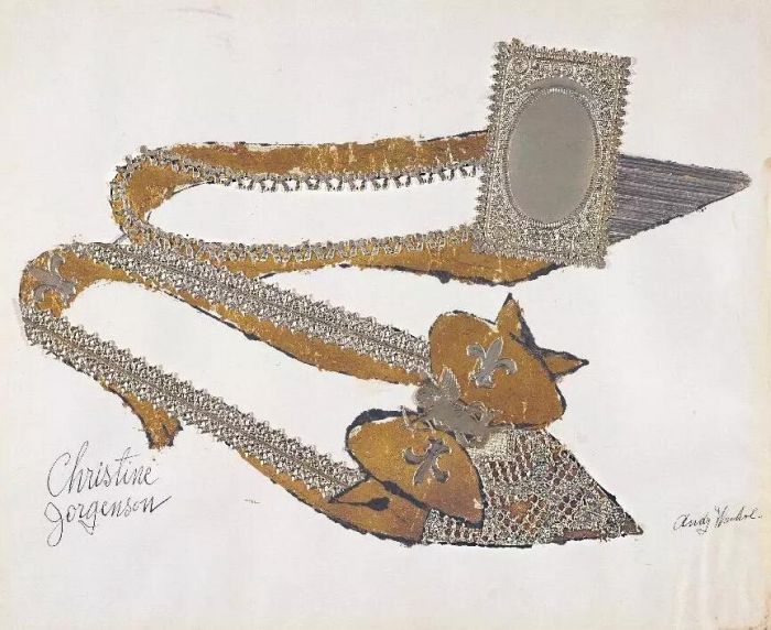 安迪·沃霍尔，《Christine Jorgenson 》，1956年。纸上墨水拼贴金属叶和浮雕箔。图片：Sammlung Froehlich, Leinfelden-Echterdingen, Germany. The Andy Warhol Foundation for the Visual Arts, Inc. / Artists Rights Society (ARS) New York