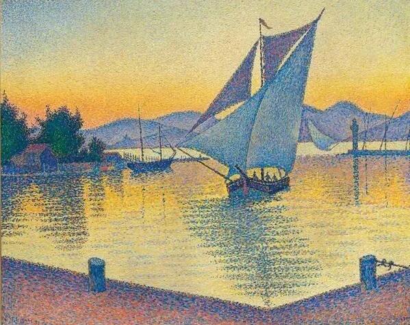 保罗·希涅克（Paul Signac）《日落的港口，作品编号236（圣特罗佩）》Le Port au soleil couchant, Opus 236 (Saint-Tropez) 1892年作。将于2019年2月27日佳士得伦敦印象派及现代艺术晚间拍卖呈献