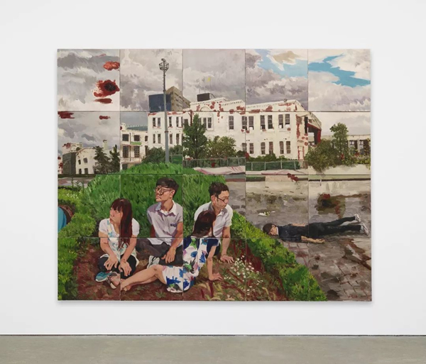 刘小东《Time/时间》 2014, 布面油画，尺寸: 20块画布，每块尺寸为 60 x 60厘米，总尺寸:  240 x 300 厘米，? Liu Xiaodong