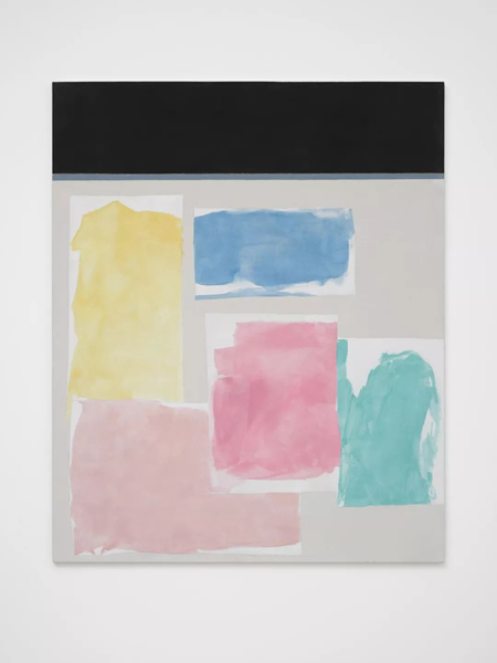 Peter Joseph《Black,Yellow, Blue, 2 pinks and Turquoise》, 2016，布面丙烯，尺寸: 137.2 x 111.8 厘米，摄影:  Jack Hems? Peter Joseph