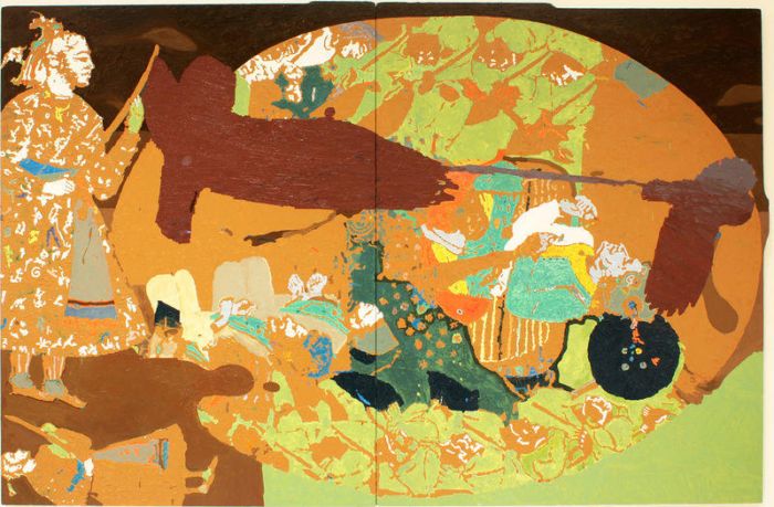 Firoz Mahmud, Brazen whip, 2008, Oil, stencil, shaped canvas, 182 x 186 cm