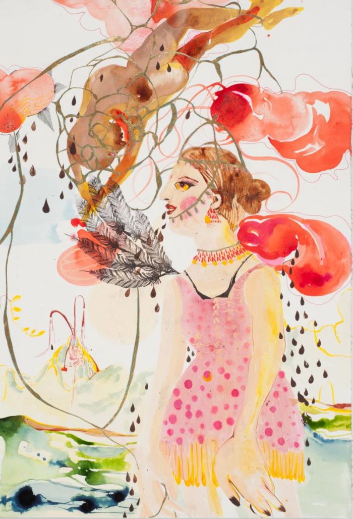 Rina Banerjee, A life that is never tasted..., 2012, Acrylic, ink, gold, watercolor paper, 56 x 38.1 cm