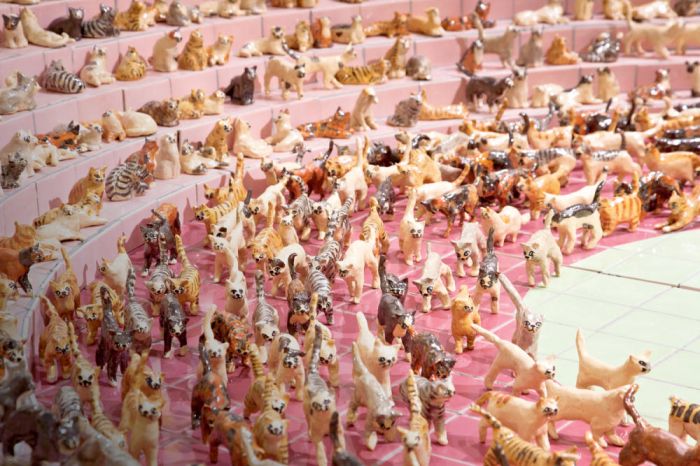 Details of Nobuaki Takekawa, Cat Olympics: Opening Ceremony, 2017, Ceramic, wood, metal, ceramic tile, glass tile, H95 x 421.3 x 302 cm