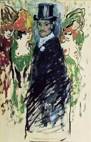《带礼帽时的自画像》，50 × 33 cm，纸上油画
