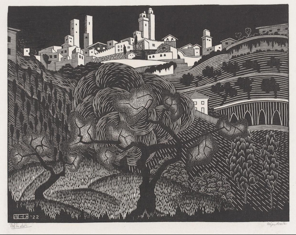 M.C.埃舍尔，圣吉米尼亚诺（San Gimignano），1922年7月，木刻版画