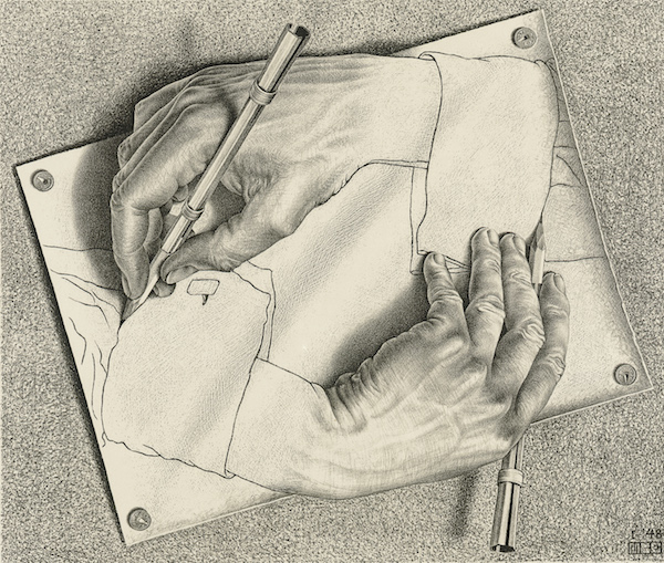 M.C.埃舍尔，绘画之手，1948年1月，石版画
