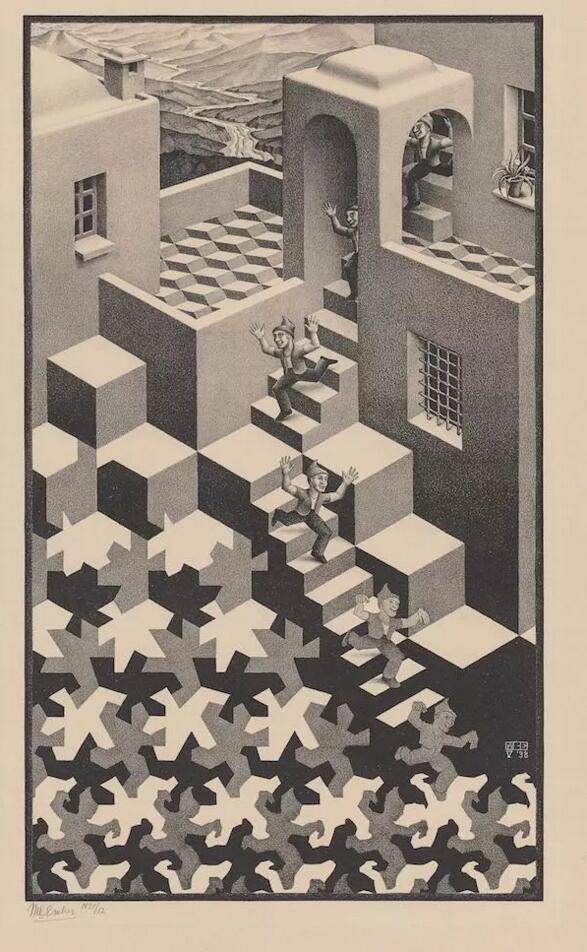 M.C.埃舍尔，循环，1938年5月，石版画