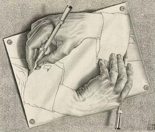 M.C.埃舍尔，绘画之手，1948年1月，石版画