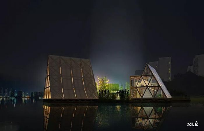 昆勒·阿德耶米 / NLÉ建筑事务所, “MFS IIIx3 – 岷江漂浮系统”，2018，效果图(东南)，图片来源：艺术家，© NLÉ建筑事务所
