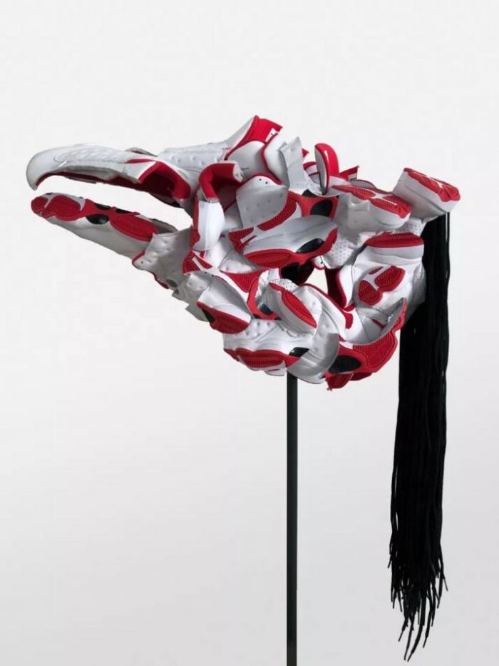 Brian Jungen,Untitled, 2018, Nike air jordans, copper, 109 x 79 x 38 cm