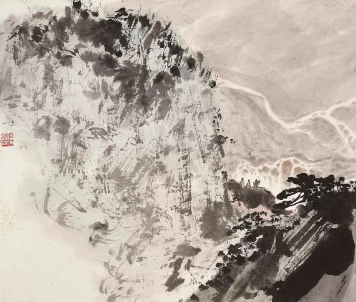 傅抱石《高士观瀑》设色纸本 镜框28.5x 33.5cm