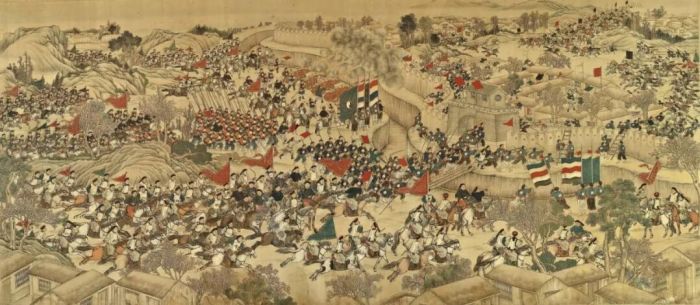 清光绪 御制《平定捻乱战图》 设色绢本 镜框，估价300,000–500,000美元