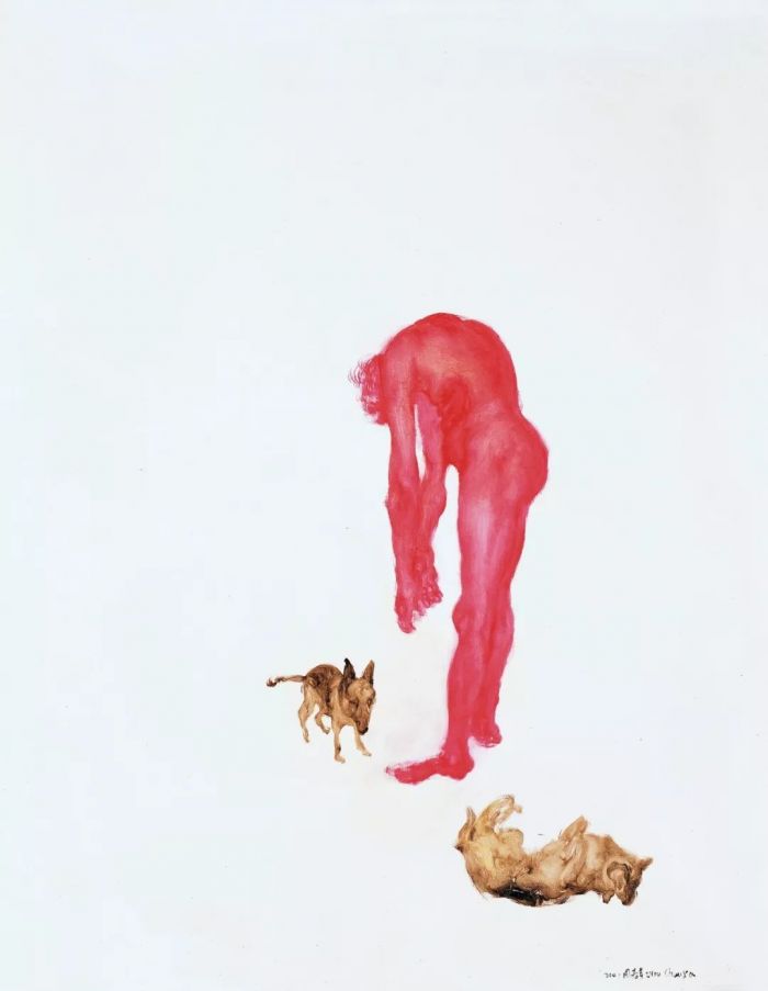 周春芽《红人与黑根》布面油画 115×90cm 2001年