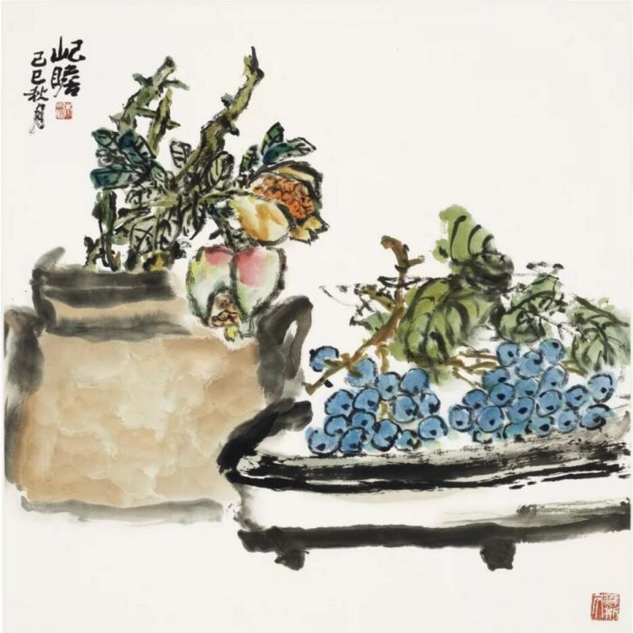 朱屺瞻（1892-1996）《石榴与葡萄》