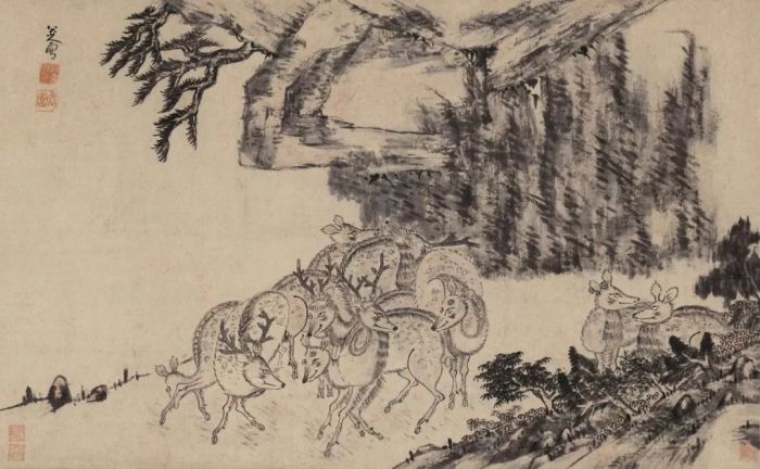 群鹿图 八大山人 清