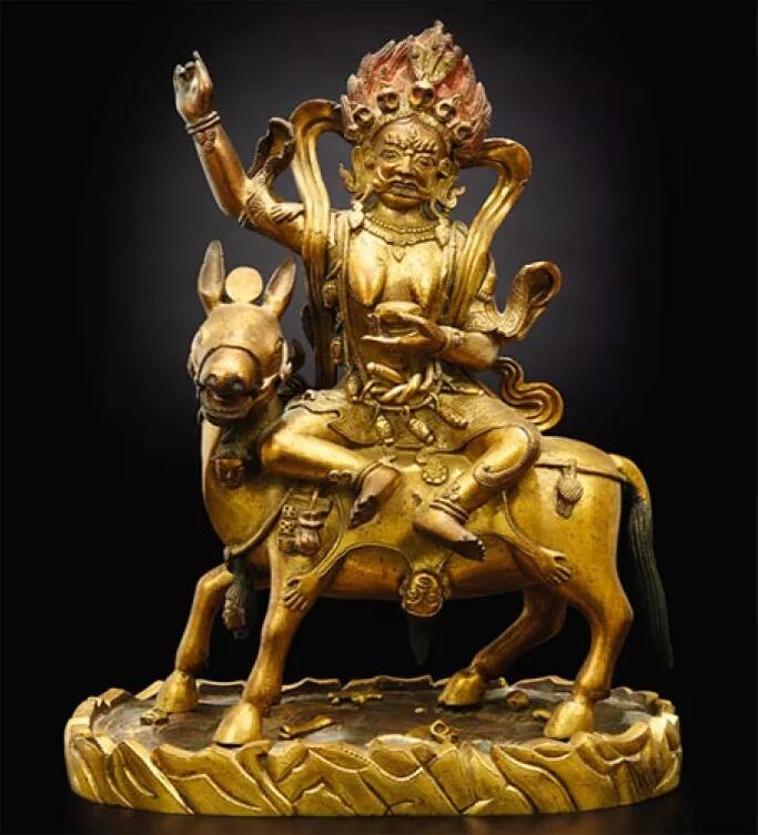清十八世纪鎏金铜吉祥天母班旦拉姆像，