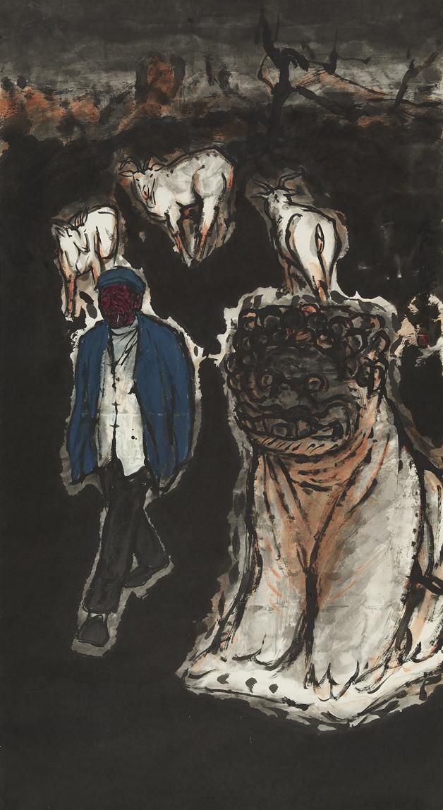 《狮子吼》作者:邢庆仁创作年代:2017规格:179cmx97cm品类:国画